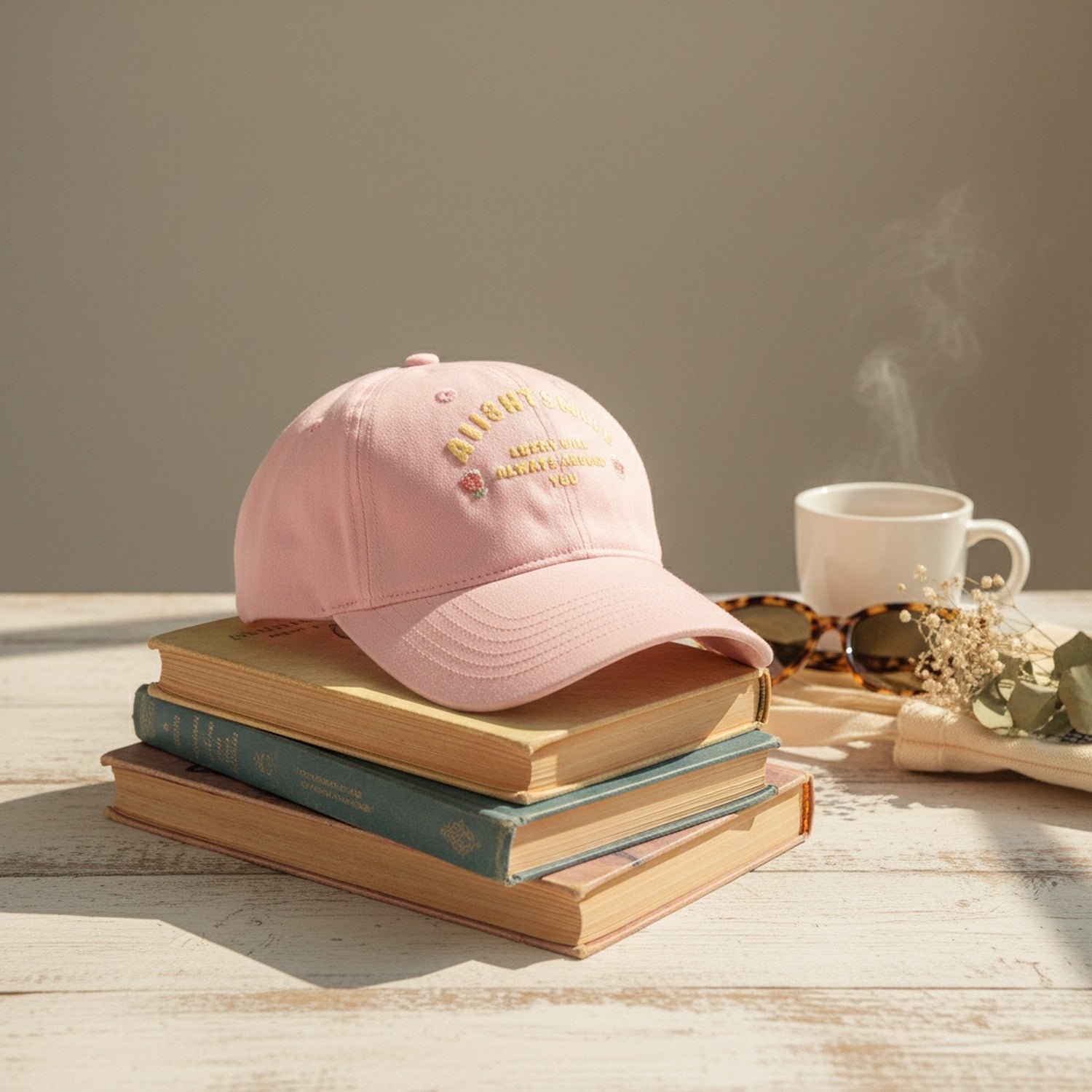 Pink Embroidered Rose Baseball Cap