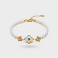 Pearl Beaded Bracelet With Turquoise Clover Charm