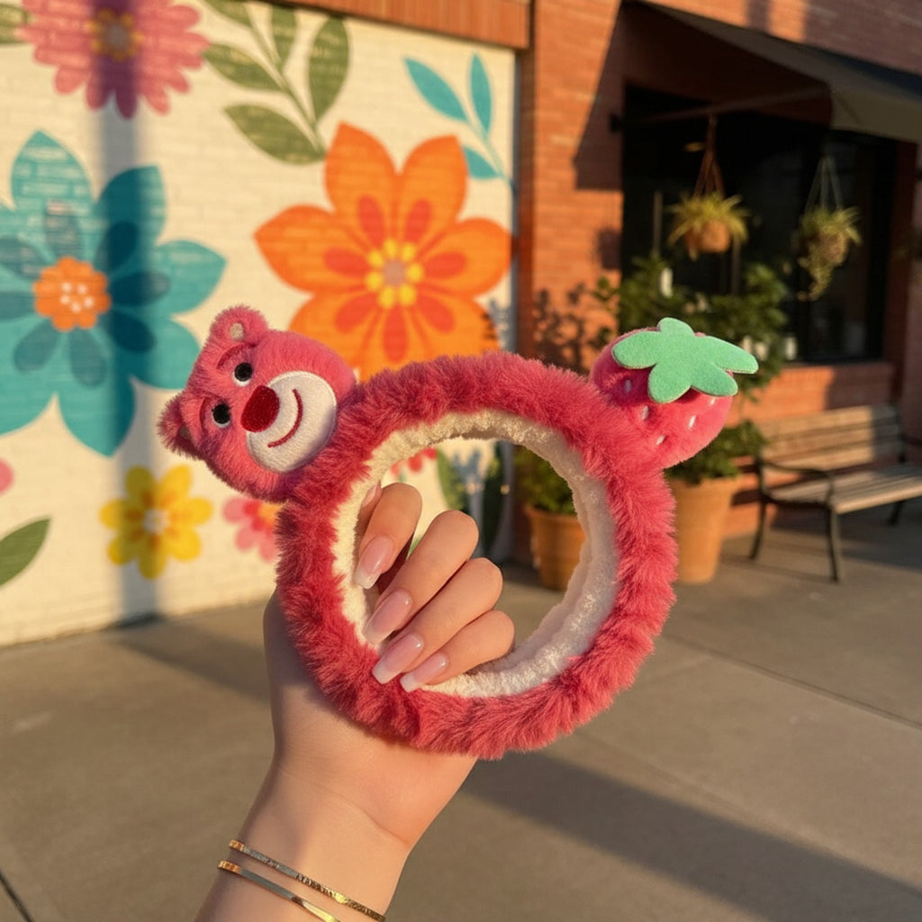 Pink Fuzzy Bear Flower Hairband