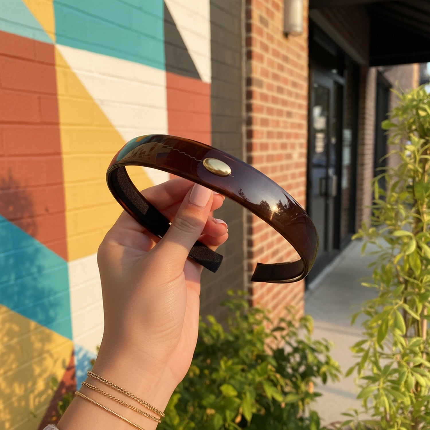 Tortoiseshell Brown Oval Gold Inlay Headband