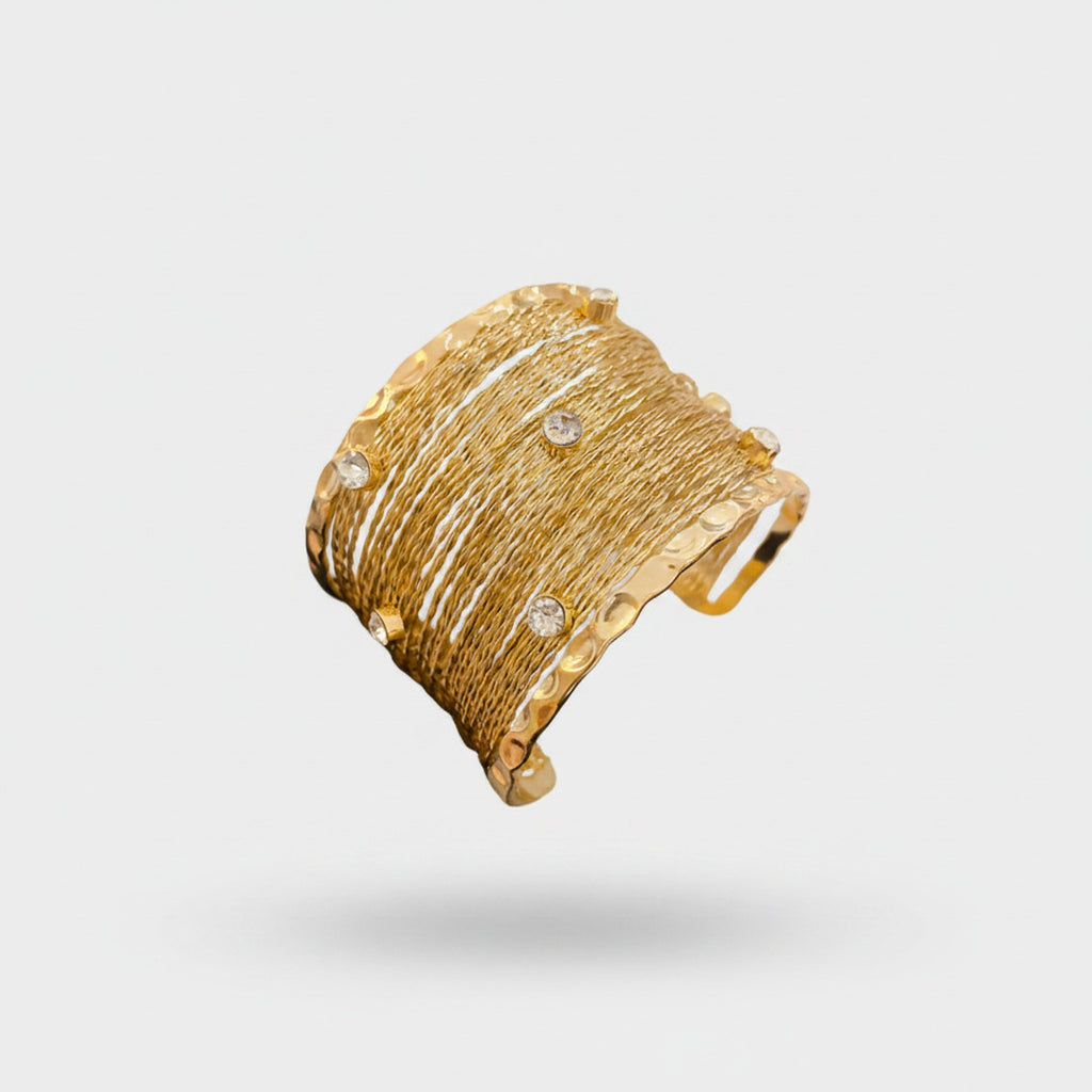 Gold Textured Rhinestone Cuff Bracelet