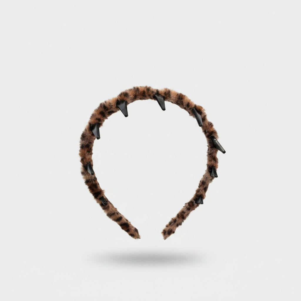 Leopard Print Spike Studded Padded Headband - Deep Leopard Print Hair Headband