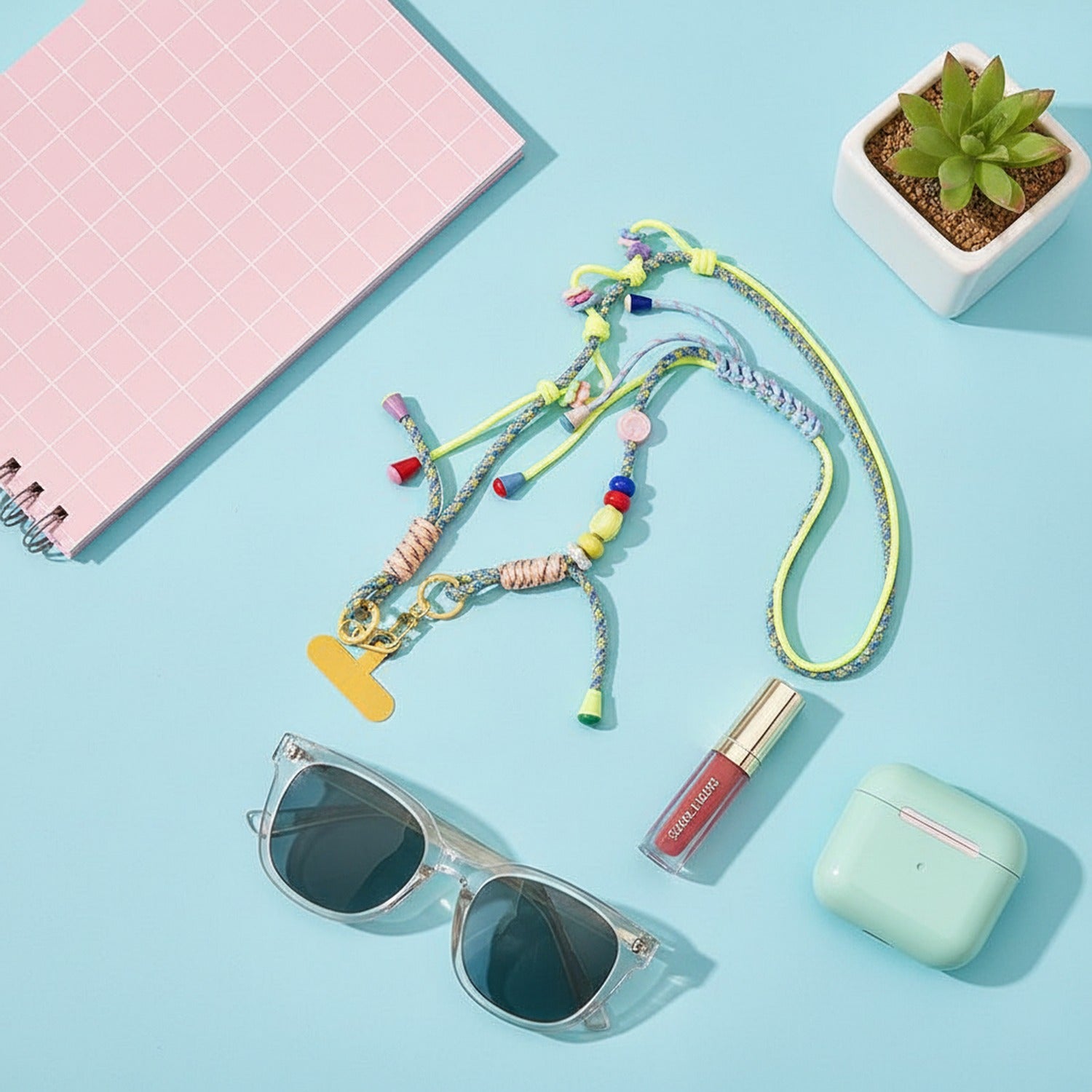 Colorful Beaded Phone Charm Strap With Tassel