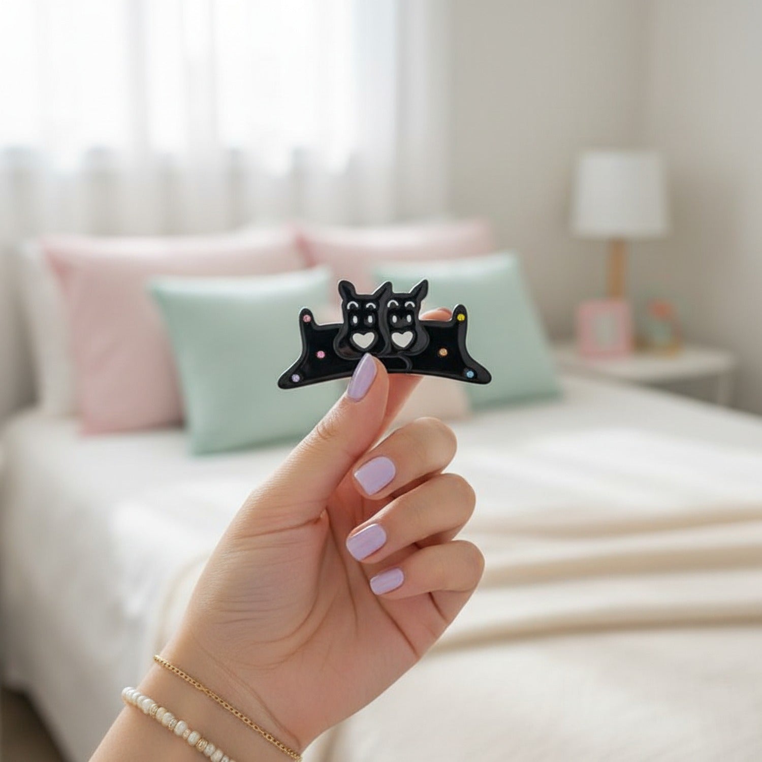 Black Cat Heart Rhinestone Hair Claw