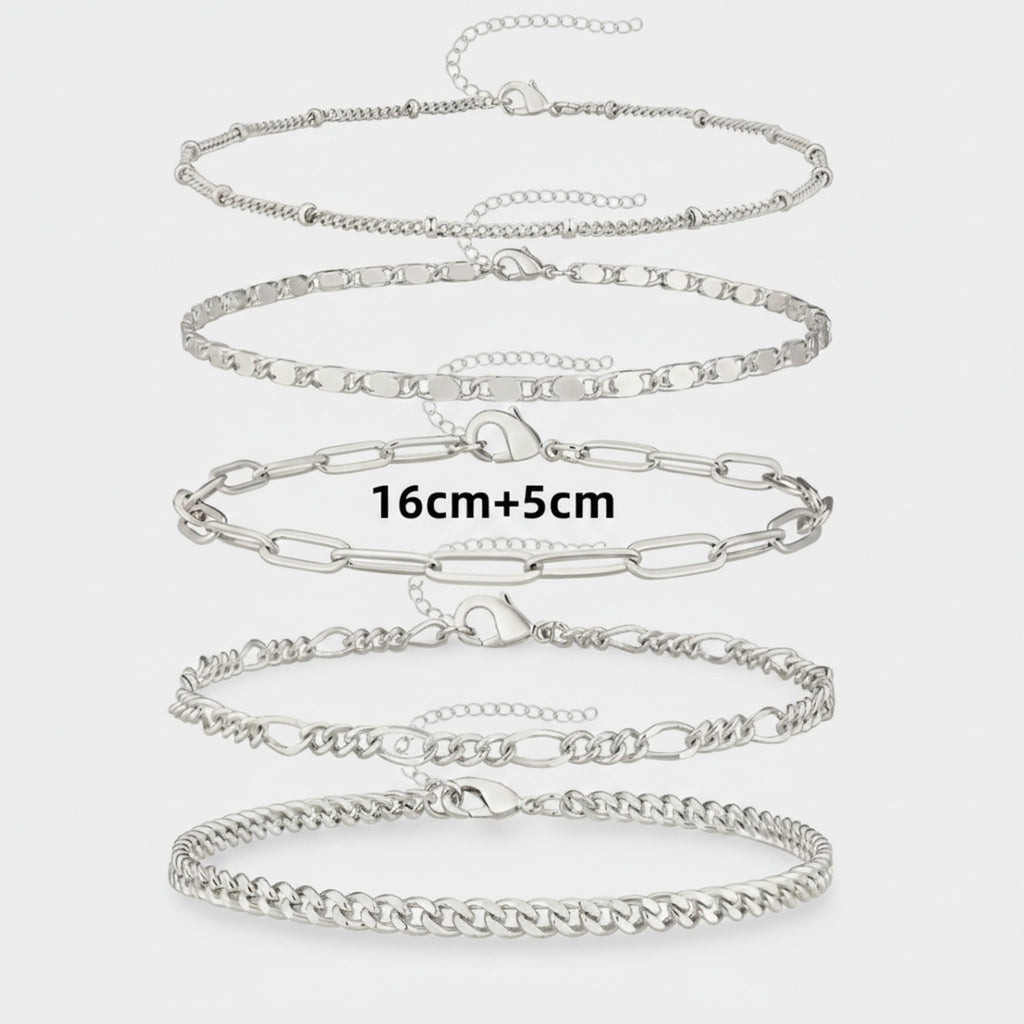 Silver Chain Link Bracelet Set Six Piece