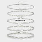 Silver Chain Link Bracelet Set Six Piece