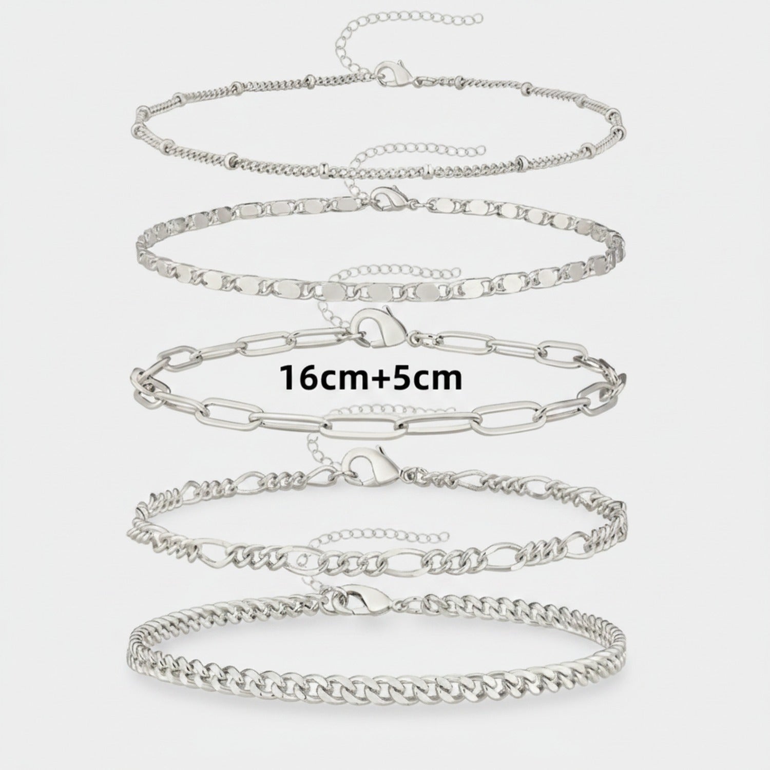 Silver Chain Link Bracelet Set Six Piece