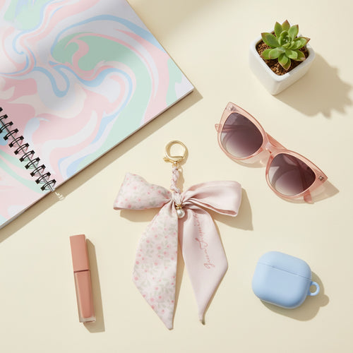 Blush Floral Ribbon Bow Acrylic Keyring