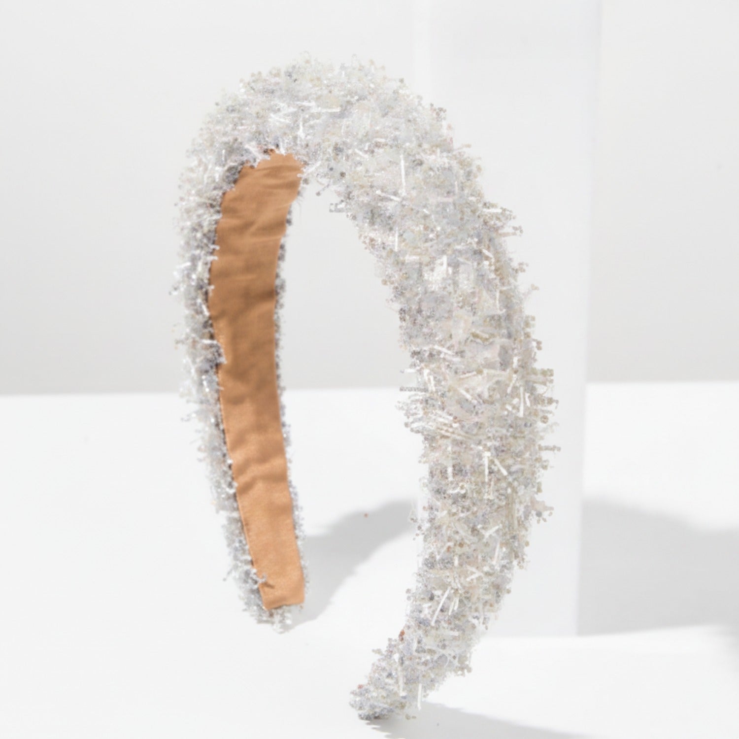 Pink Beaded Headband With Tan Padded Band