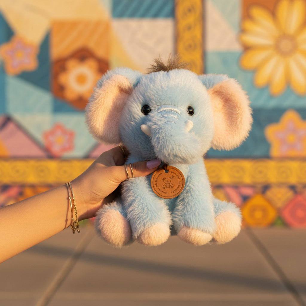 Blue Plush Elephant Stuffed Animal With Charm