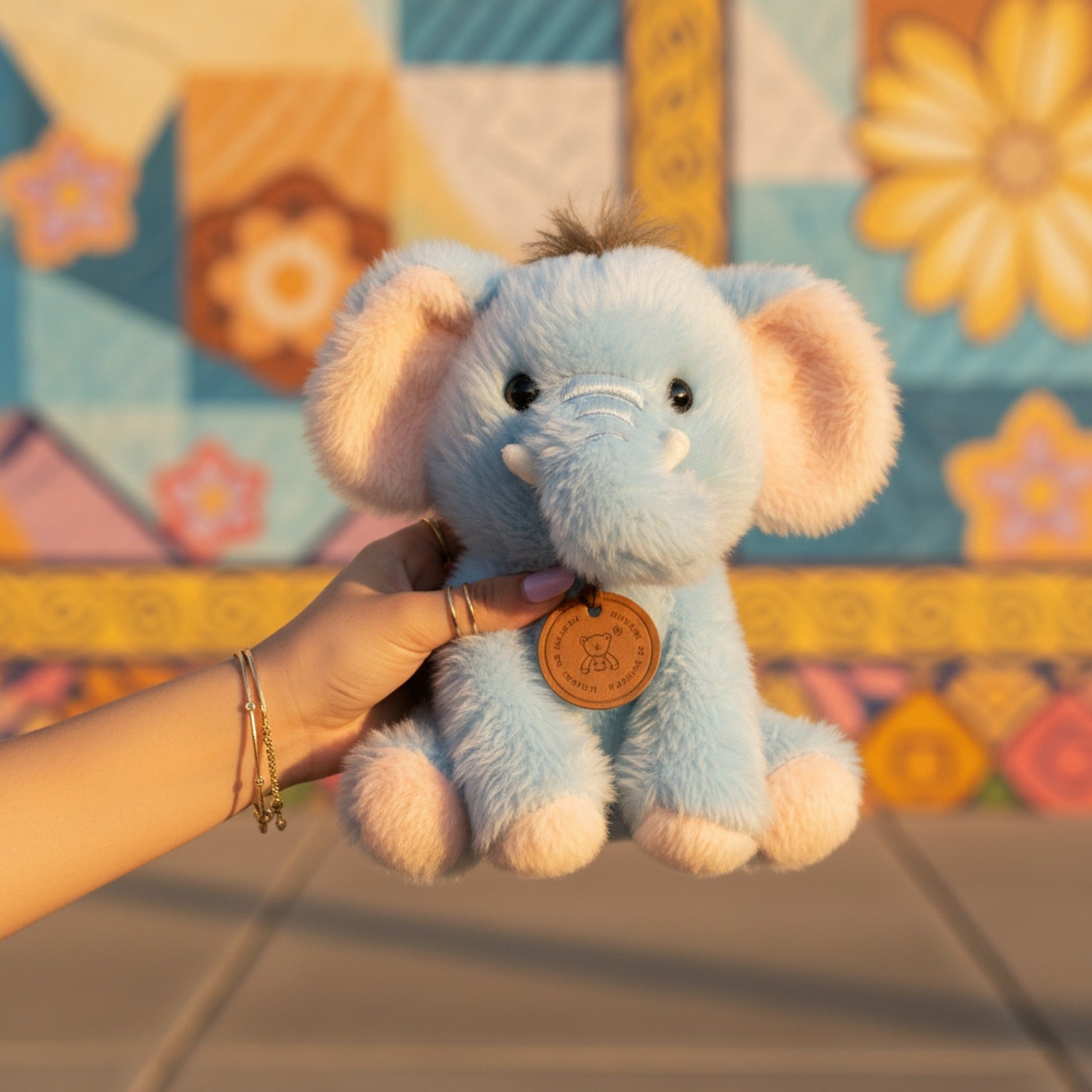 Blue Plush Elephant Stuffed Animal With Charm