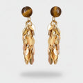 Gold Leaf Cluster Drop Earrings With Tiger Eye Stone – jewelry (view 1)