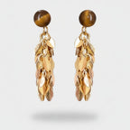 Gold Leaf Cluster Drop Earrings With Tiger Eye Stone – jewelry (view 1)