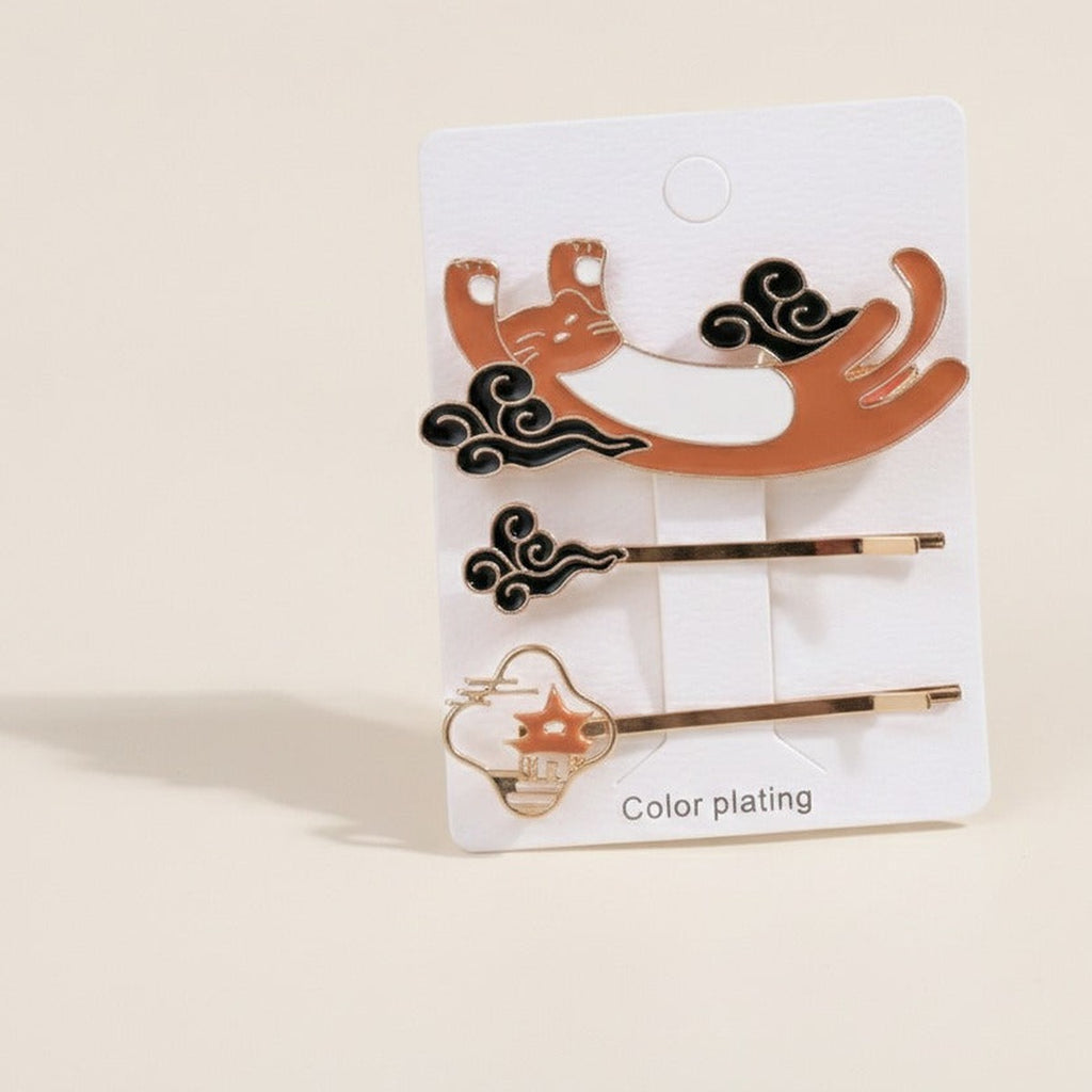 Vintage Asian Cloud Hair Clips Set With Black Details – hair accessories (view 1)