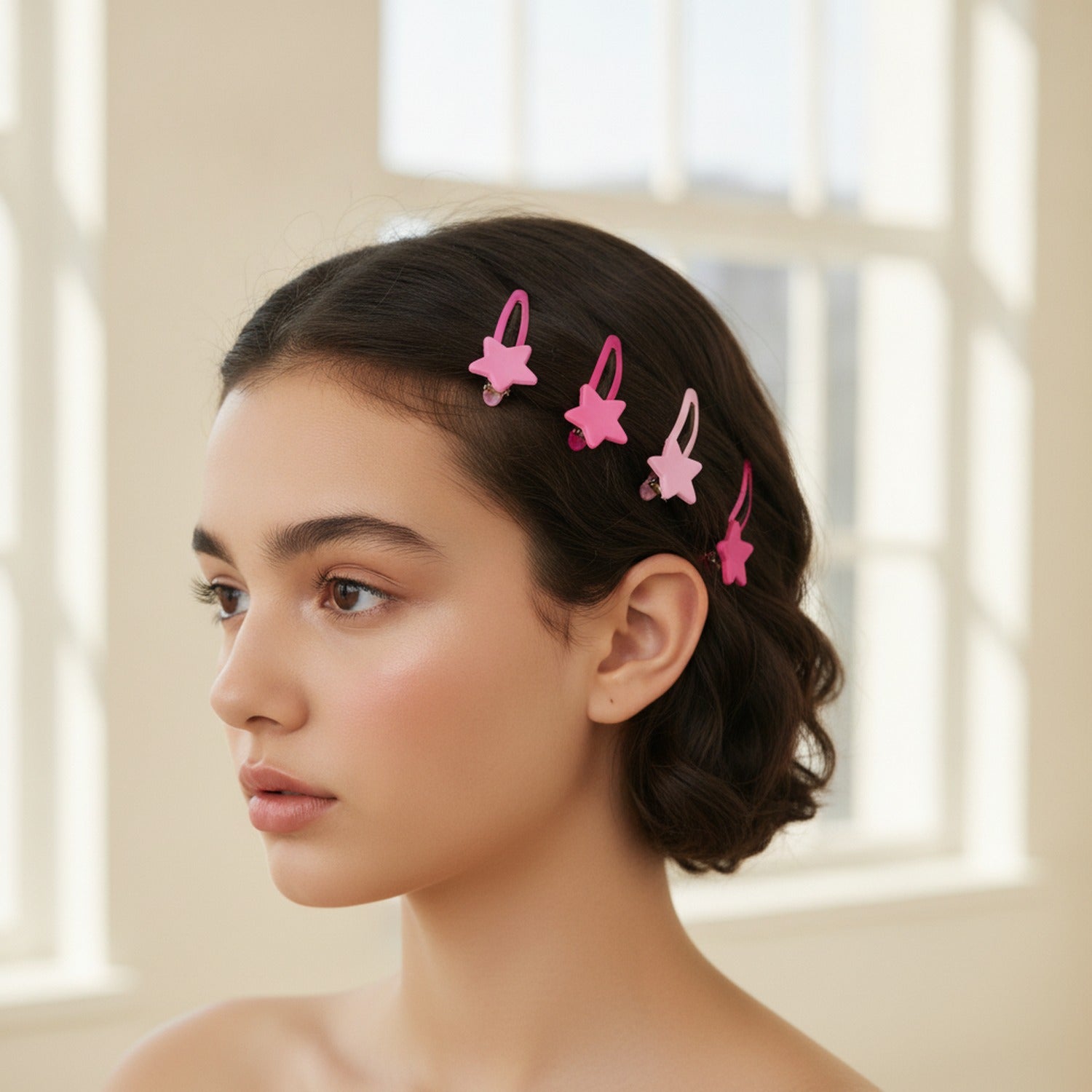 Blue Flower Hair Clips Set Barbie Pink Stars