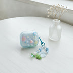 3D Flower AirPods Case with Beaded Charm - Blue Floral (for AirPods Pro 3)