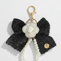Pearl Bow Charm Keychain - Black Bow