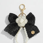 Pearl Bow Charm Keychain - Black Bow