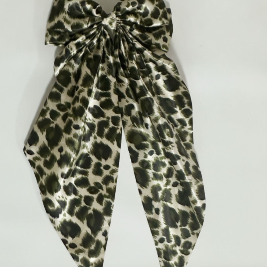 Leopard Bow Hair Claw - Dark Green Leopard
