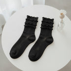 Slouch Crew Socks with Scalloped Edge - Black