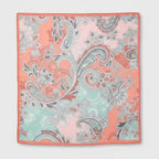Paisley Patchwork Square Scarf - Coral & Mint Mix