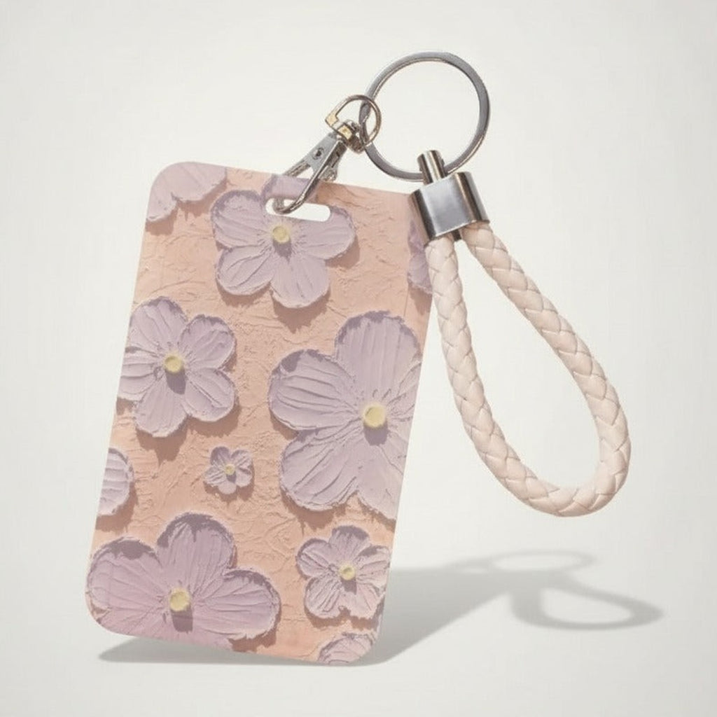 Floral Embossed Card Holder with Braided Keychain – bags & wallets (view 1)
