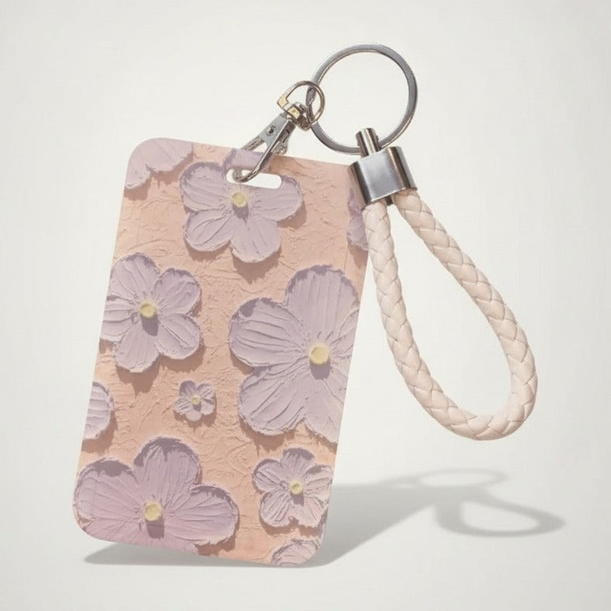 Floral Embossed Card Holder with Braided Keychain – bags & wallets (view 1)