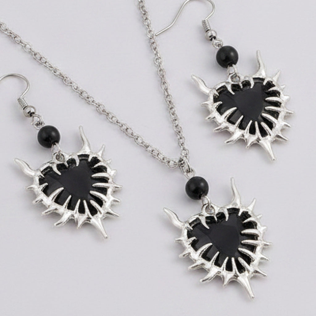 Black Spiked Heart Pendant Jewelry Set (view 1)