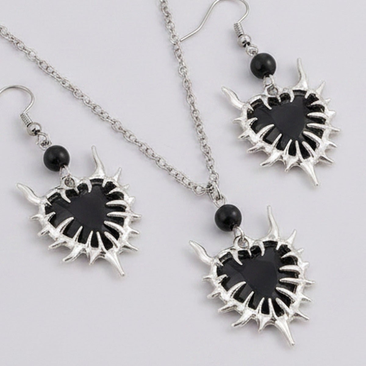 Black Spiked Heart Pendant Jewelry Set (view 1)