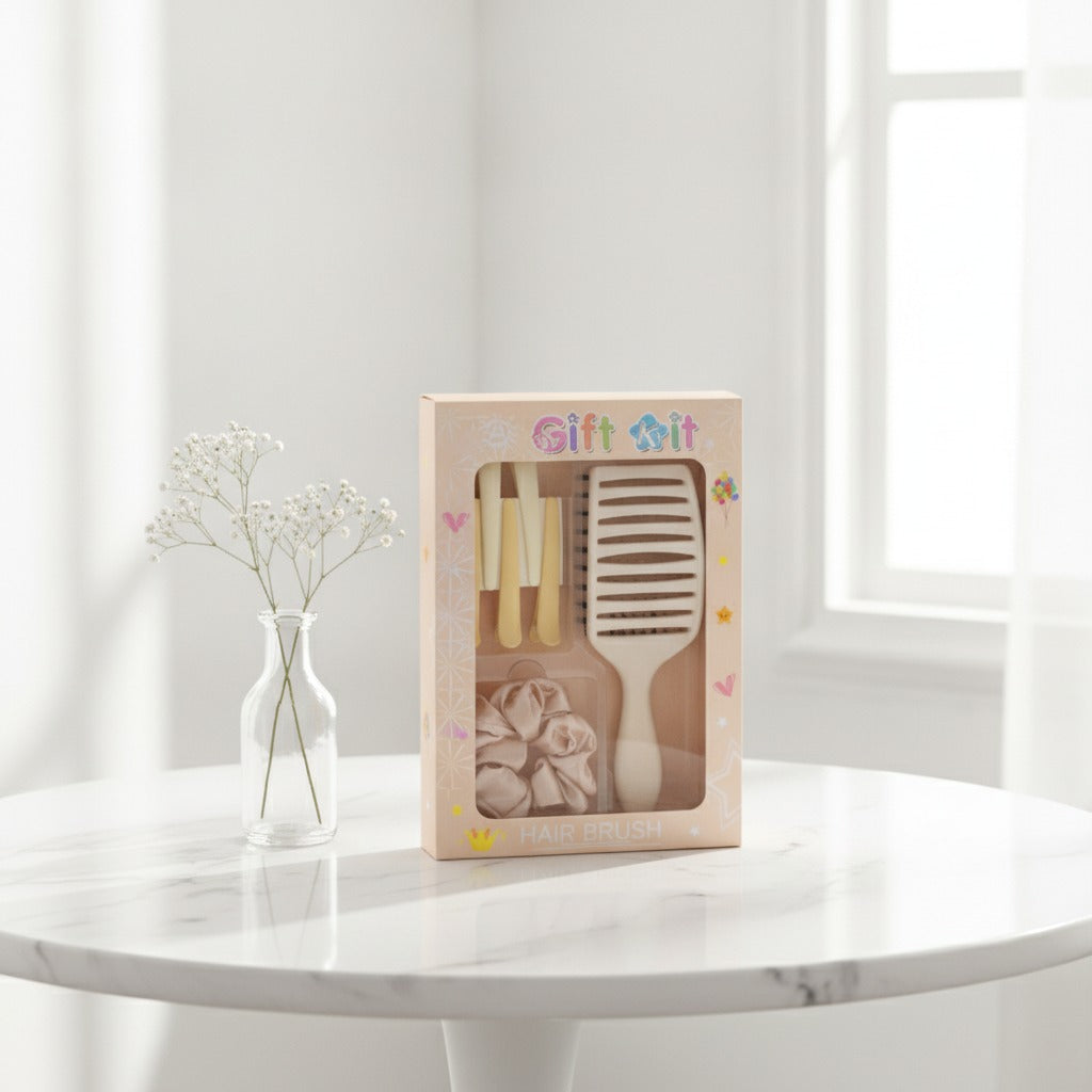 Hair Brush & Clip Gift Kit - Cream & Rose Gold