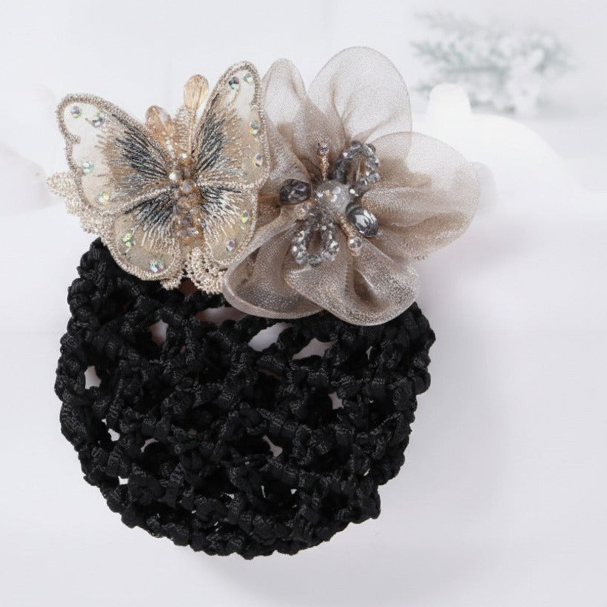 Butterfly Flower Lace Hair Claw - Khaki