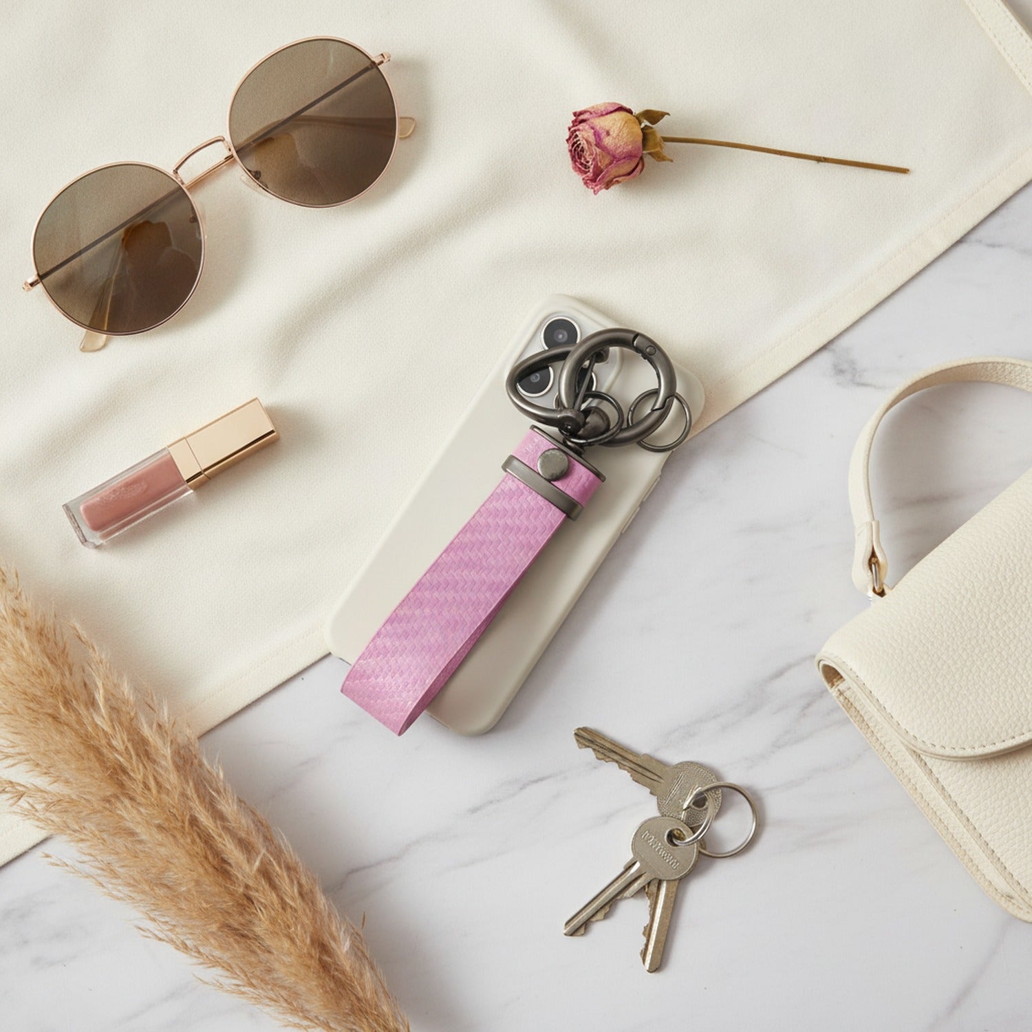 Textured Tube Keychain with Metal Hardware Barbie Pink