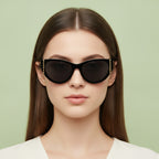 Oversized Cat-Eye Sunglasses - Black with Gray Lens