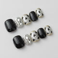 Cow Print Press-On Nail Set - Black & Silver Cow