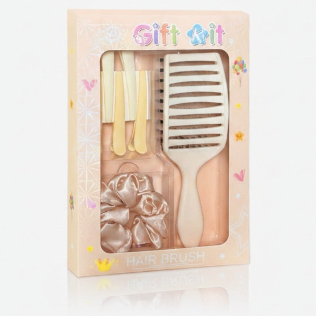 Pastel Hair Brush Set With Hair Clips And Scrunchies – Korean beauty tool (view 1)