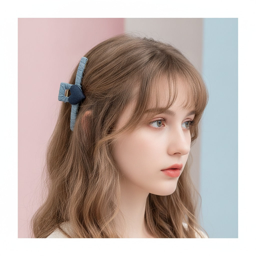 Textured Heart Hair Claw - Denim