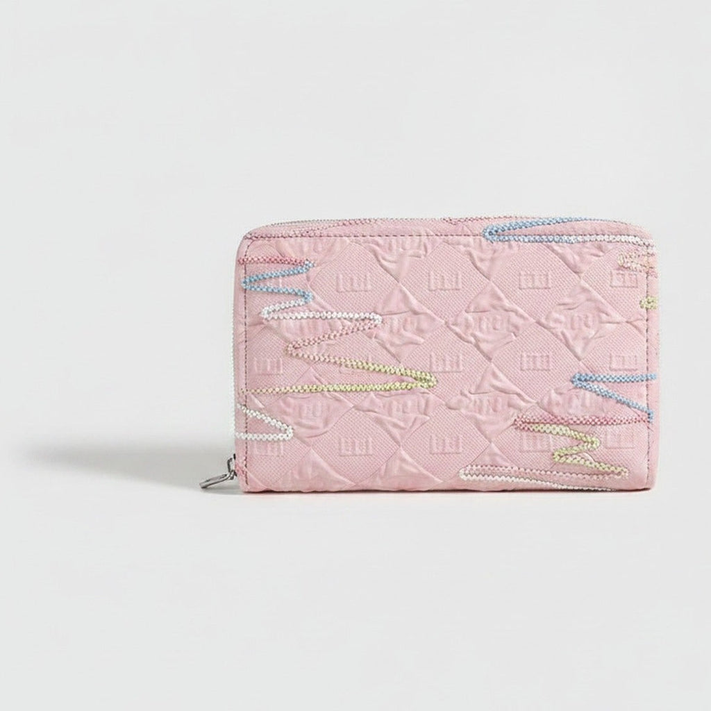 White Quilted Wallet With Pastel Beaded Chain Strap – bags & wallets (view 1)