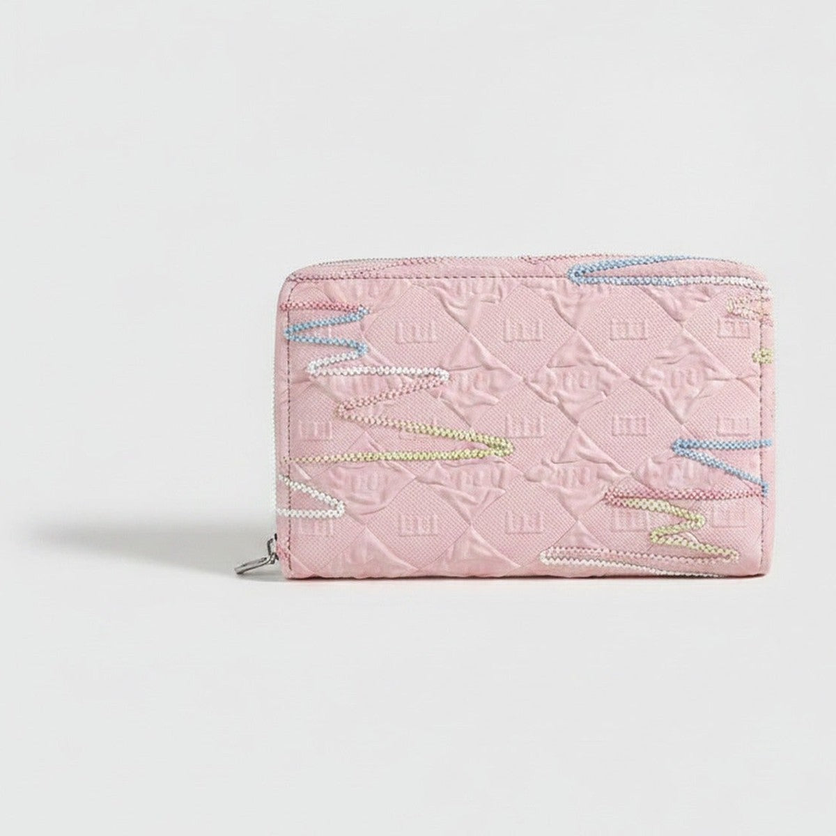 White Quilted Wallet With Pastel Beaded Chain Strap – bags & wallets (view 1)