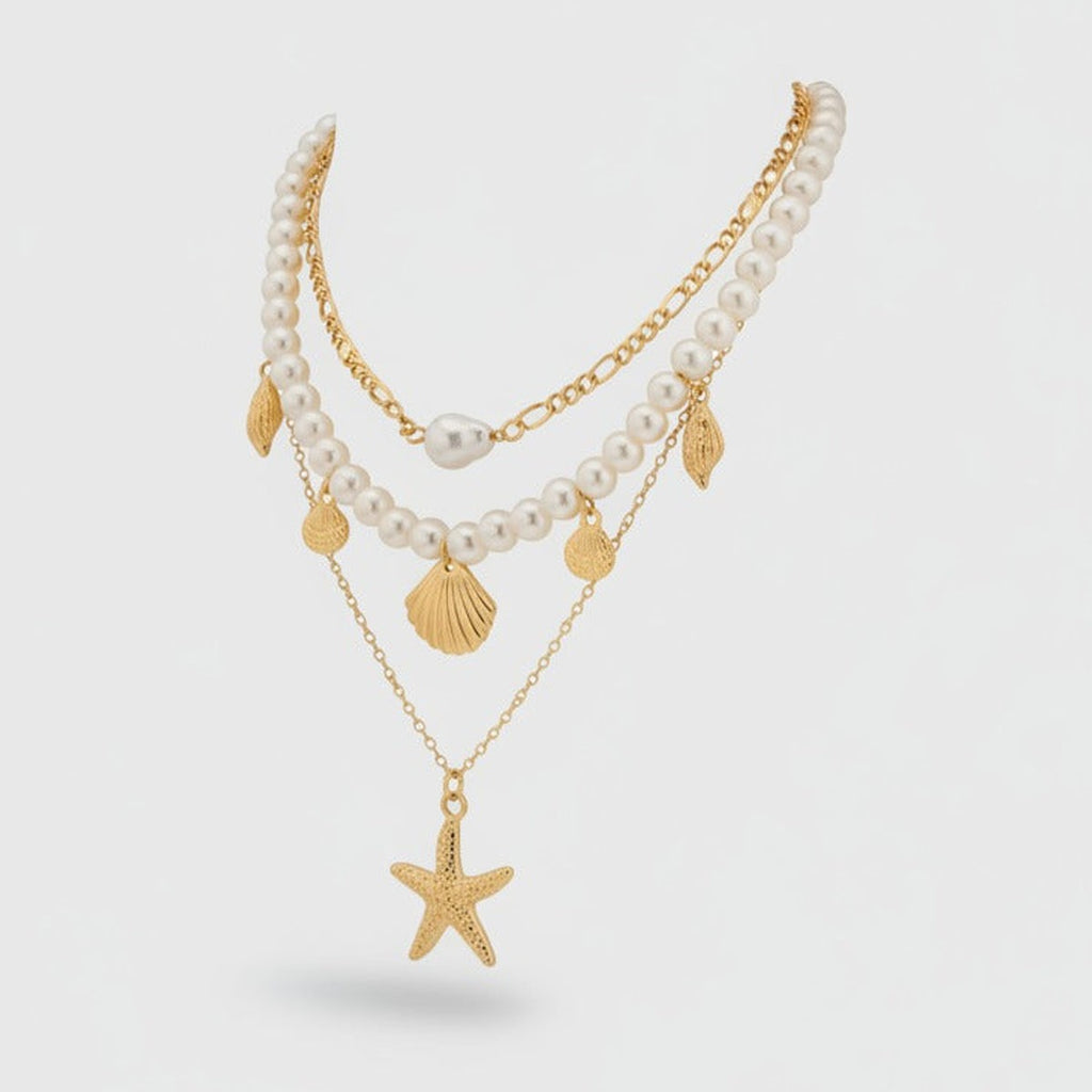 Beaded Ocean Charm Layered Necklace - Type 3