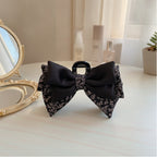 Floral Satin Bow Hair Claw - Black Floral