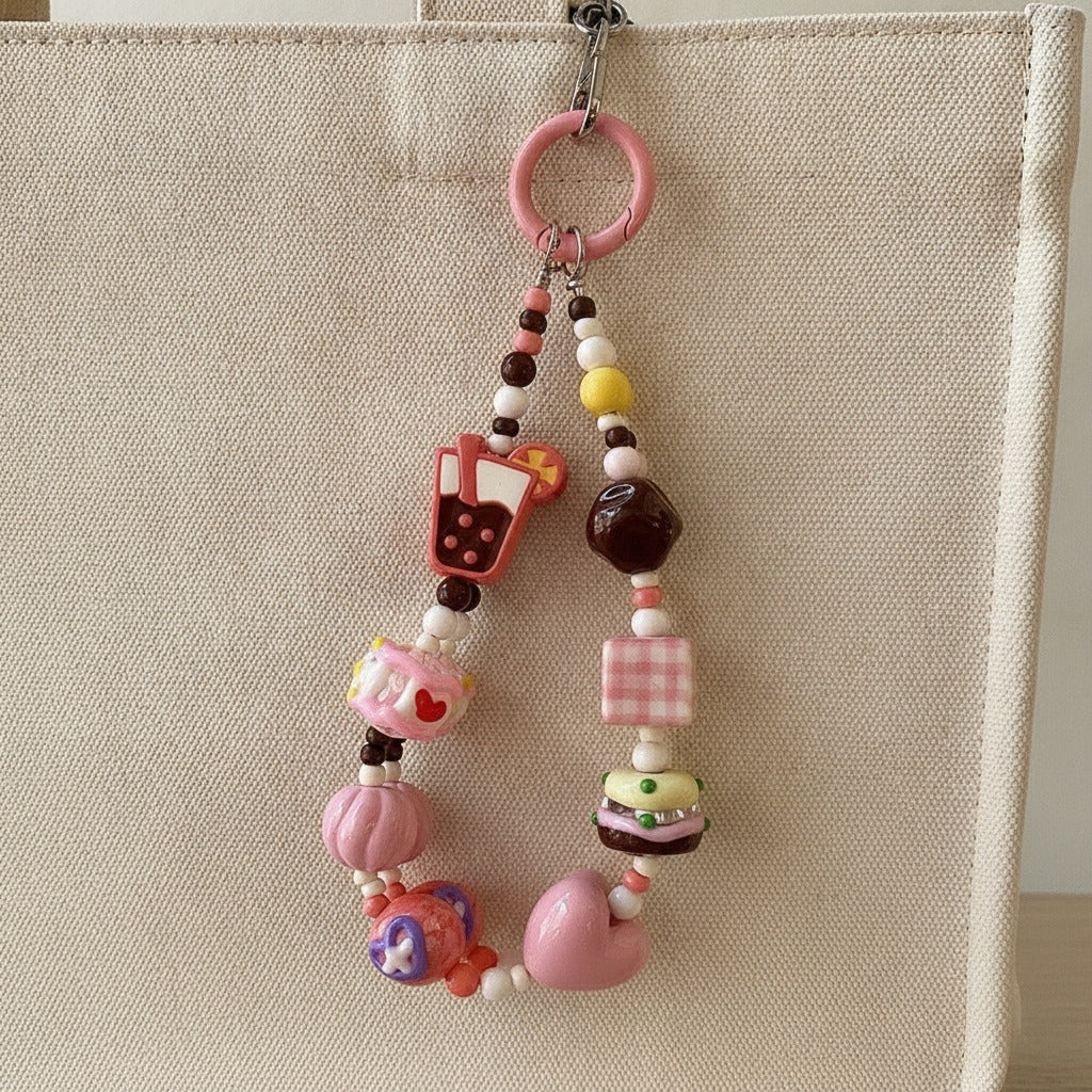 Boba Beaded Charm Keychain - Orange