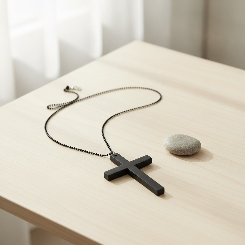Classic Cross Pendant Necklace - Black