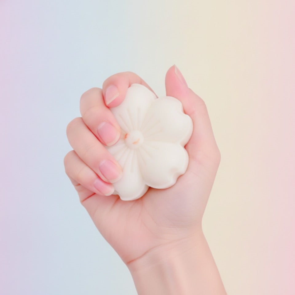 Kawaii Monster Onigiri Rice Ball Toy - Cream - squeeze in hand