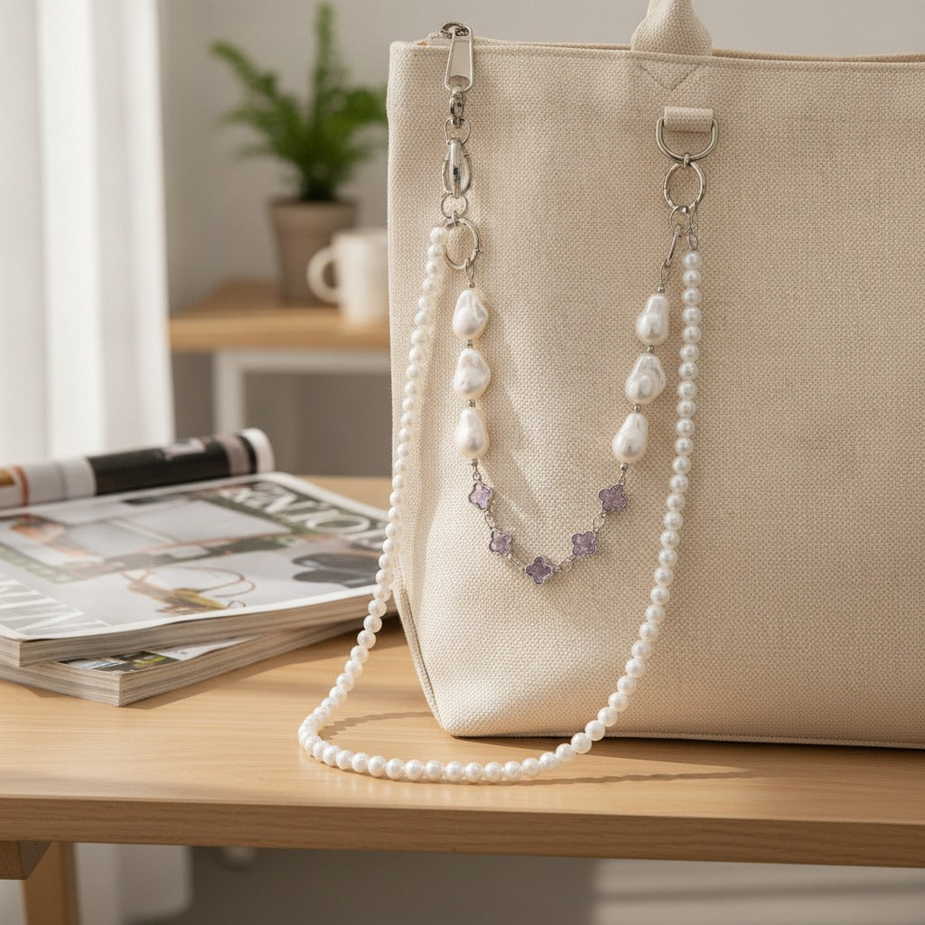 Pearl Beaded Charm Keychain - Purple Charm