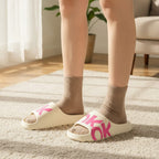 OK Slide Slippers White With Pink Text