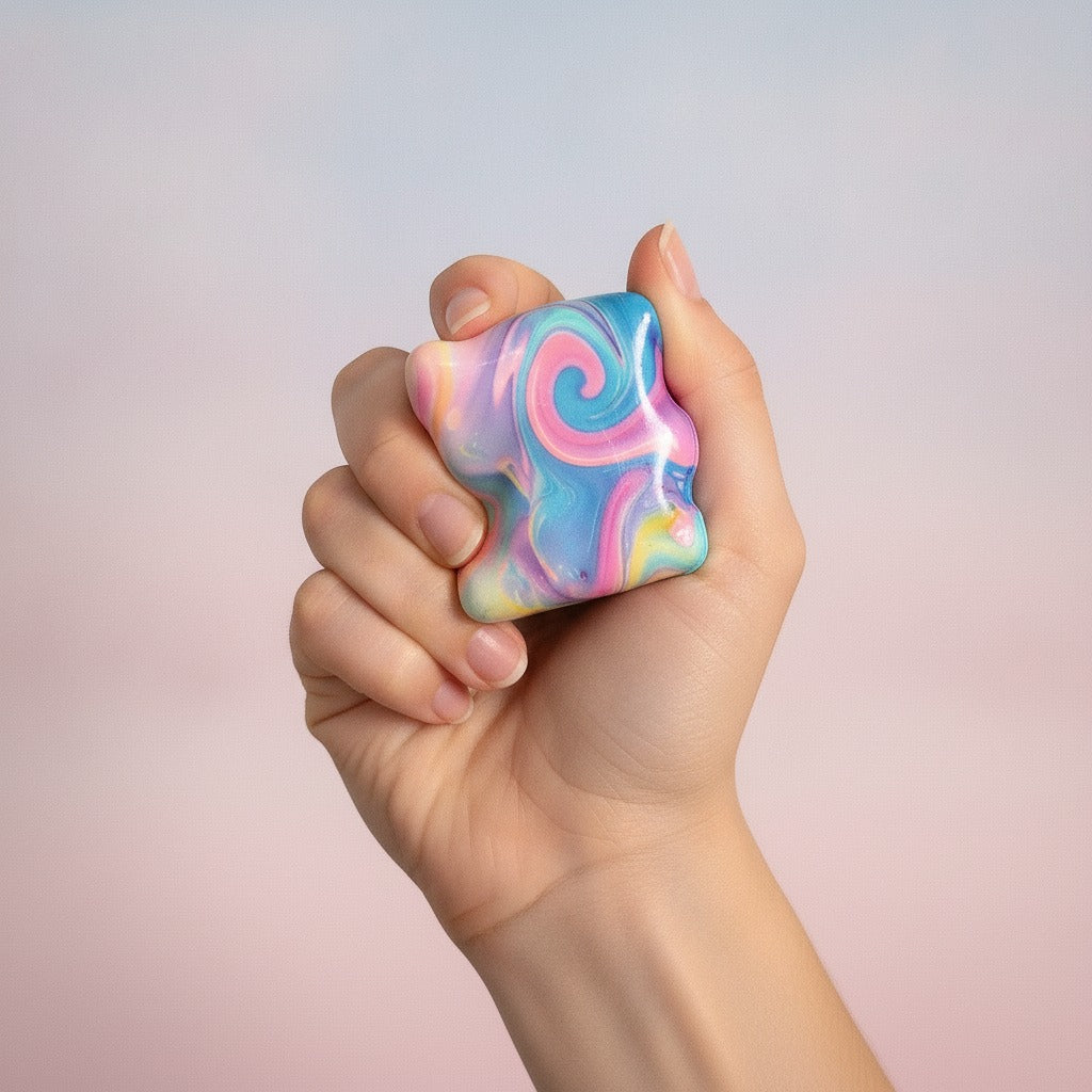 Trippy Eyes Squishy Cube - Swirl Marble - squeeze in hand