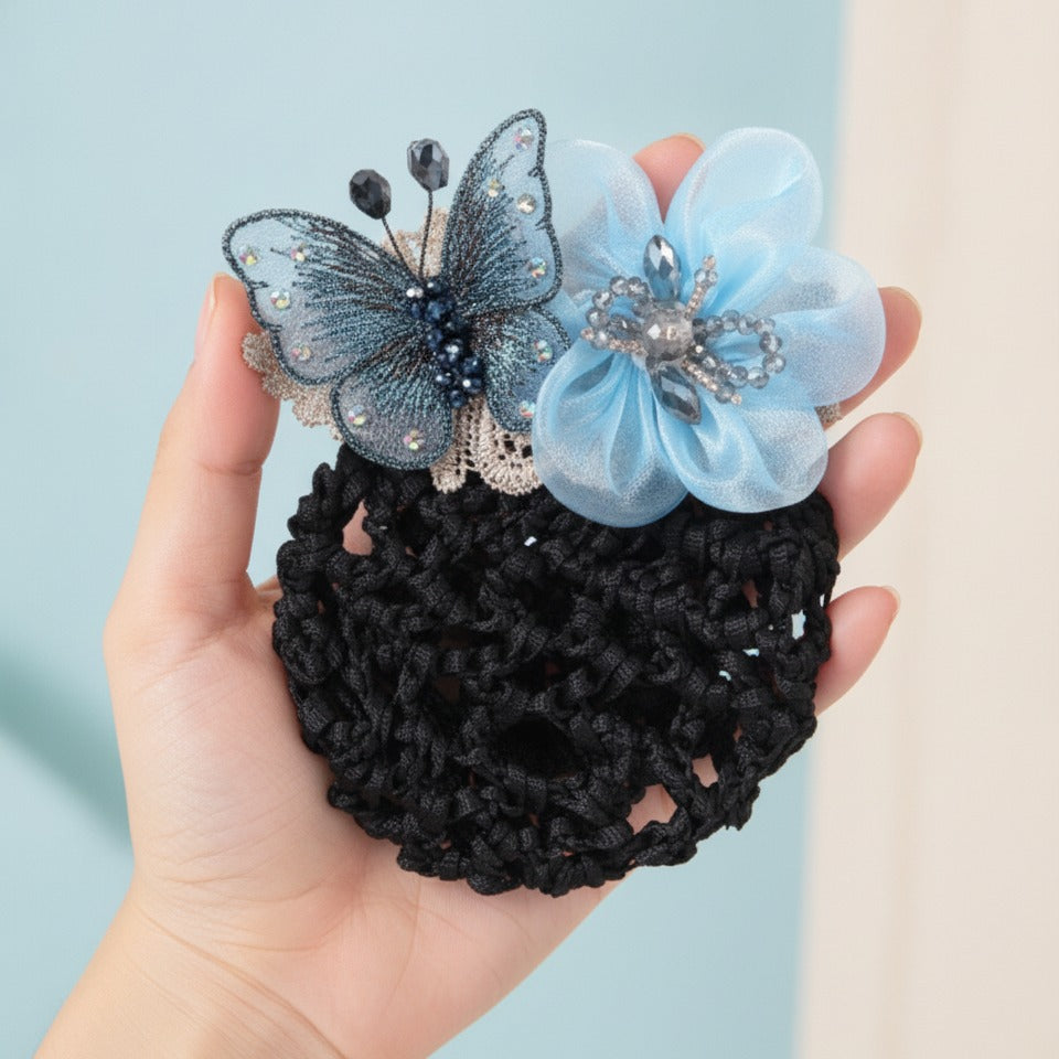 Butterfly Flower Lace Hair Claw - Blue
