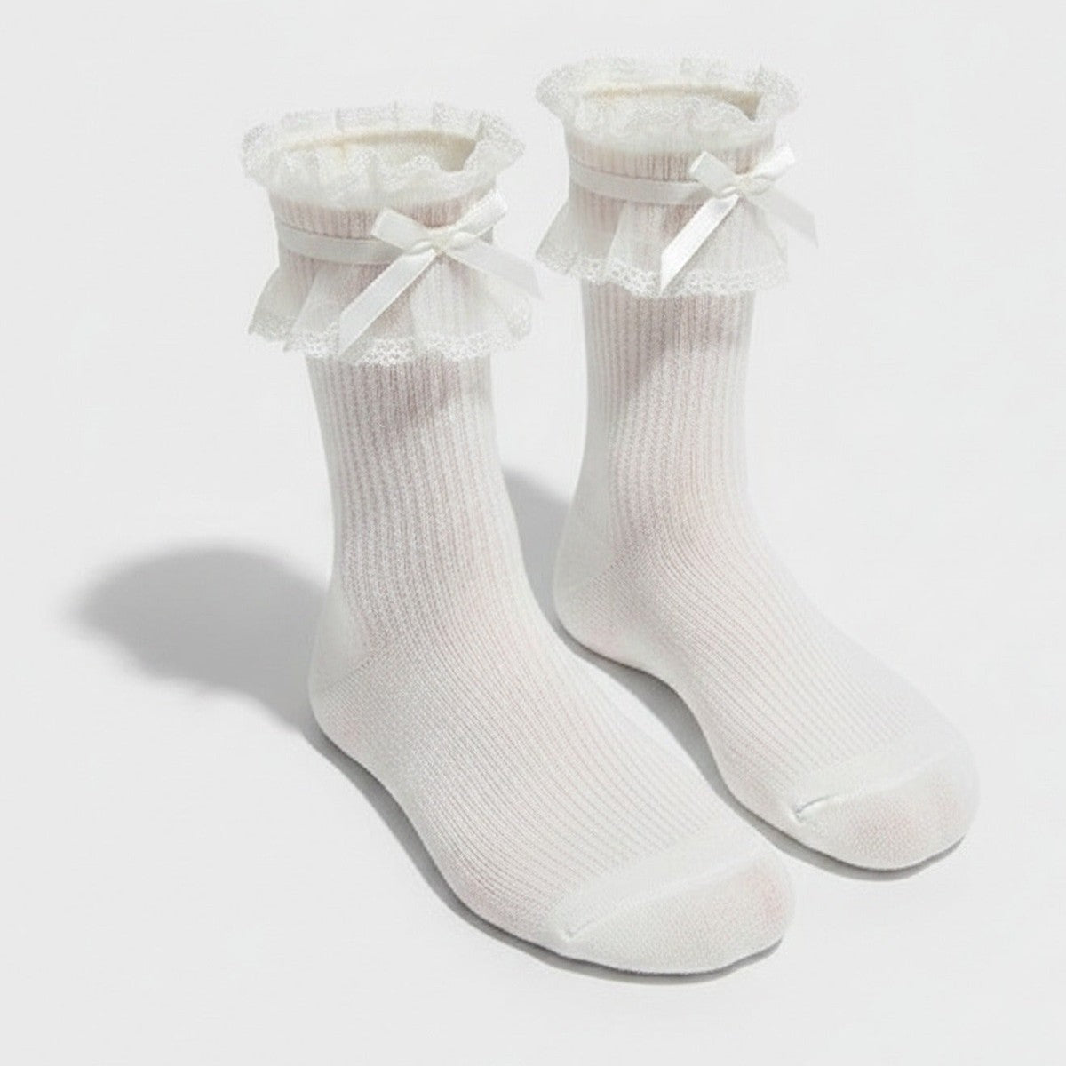 White Lace Bow Ruffle Crew Socks – apparel accessories (view 1)
