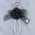 Rose Bow Pearl Bag Charm - Black Rose