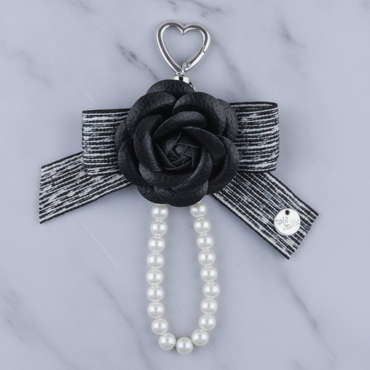 Rose Bow Pearl Bag Charm - Black Rose